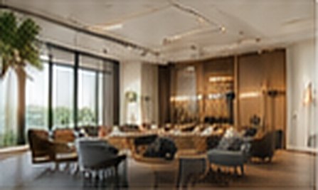 Finished interior with dining and lounge areas