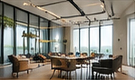 Office interior with meeting tables